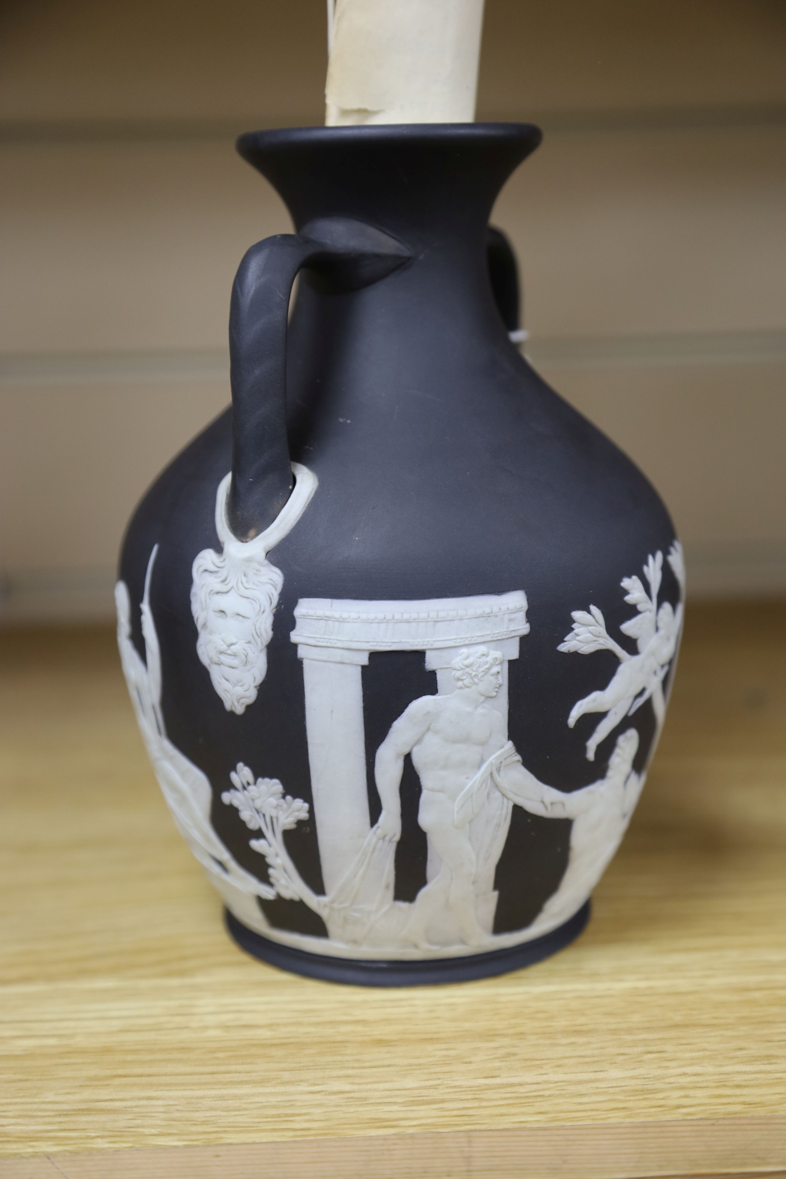 A Wedgwood black Jasper ware copy of the Portland vase, first half 19th century, 20cm